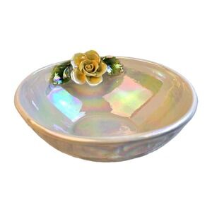 Vintage Capodimonte Made In Italy Iridescent‎ Rose Trinket Dish Bowl